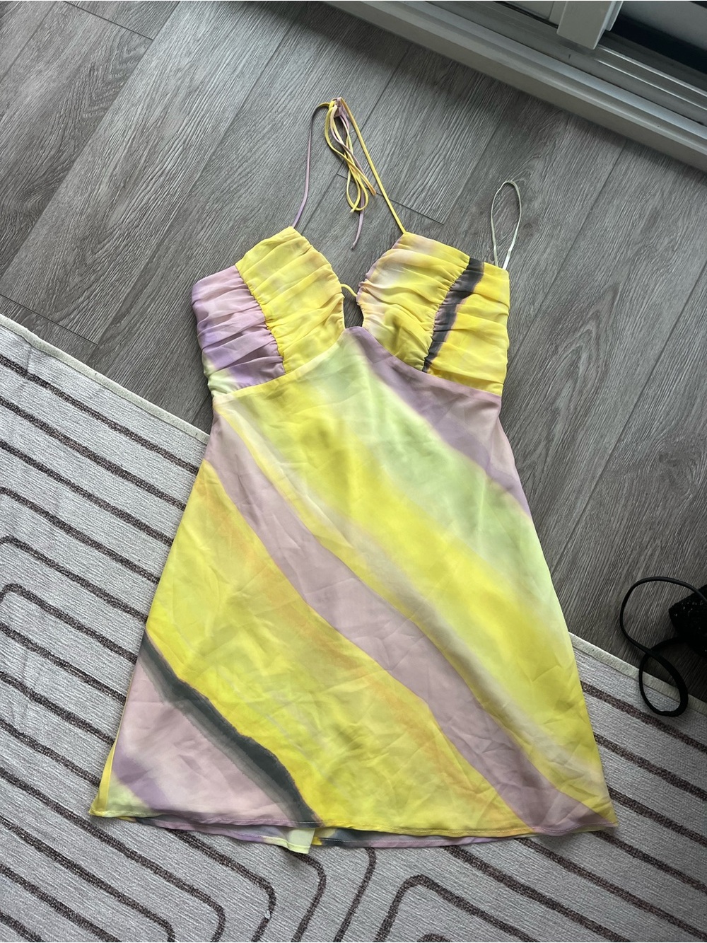 Dynamite Yellow & Lavender Tie-Dye Mini Slip Dress